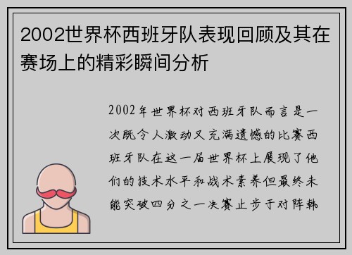 2002世界杯西班牙队表现回顾及其在赛场上的精彩瞬间分析